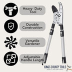 Tree Trimmer Loppers - Double Ratcheting Anvil Lopper - Extendable 26" - 40" Long Handles - Loppers for Tree Trimming Heavy Duty by Kings County Tools