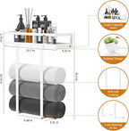 Towel Racks for Bathroom Wall Mounted, Xstydes Metal Towel Holder with Wooden Shelf for Folding Large Towels, Towel Storage for Small Bathroom Organizer Decor or RV Camping,White