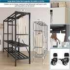 Heavy Duty Covered Clothes Rack with Magnetic Door Foldable Portable Wardrobe Closet for Hanging Clothing Rolling Black Metal Garment Rack on Wheels Closet System (White, 74.7in)