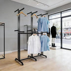 Floor Standing Metal Garment Rack - Heavy Retail Display Racks With Wheels, Two-story 12 Arms Clothing Rack, Square Tubing Portable Shirt Rack, Merchandise Display RackFor Hanging Clothes (Black-2)
