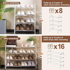 Gonfoam 4-Tier Expandable Shoe Rack,Adjustable Shoe Shelf Storage Organizer Heavy Duty Metal Free Standing Shoe Rack for Entryway Closet Doorway (White)