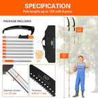 Manual Pole Saw for Tree Trimming, 10 FT Pruning Saw with 6-Section Stainless Steel Handle, Sharp steel Blade, Easy to Carry and Lightweight Extendable Design for Garden & Tree Maintenance