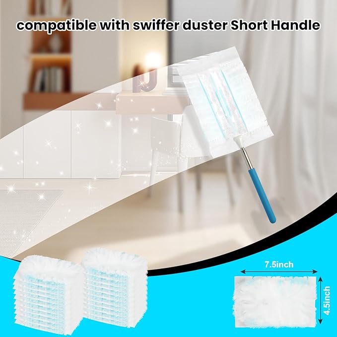 60 Count Disposable Dusters Refill for Cleaning, 180 Degree Heavy Duty Duster Replacement Head for Swiffer, Dusting Furniture, Blinds, Ceiling Fans, Helps Remove Allergens