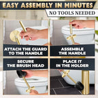 2 PCS Gold Toilet Brush and Holder Set - Brushed Stainless Steel Gold Toilet Bowl Brush and Holder with Replacable Head, Removable Inner Bowl, and Splash Protection - Dense Bristles for Cleaning
