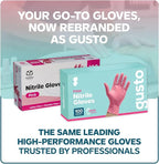 GUSTO Pink Nitrile Disposable Gloves - Latex & Rubber Free, Non-Sterile Powder Free Gloves (Formerly Comfy Package)