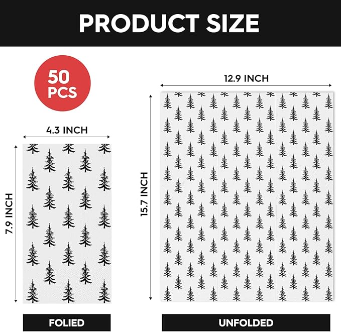 Horaldaily 50 Christmas Disposable Paper Decorative Guest Napkins, Black Xmas Trees Hand Towel for Party Lunch Dinner Kitchen Bathroom