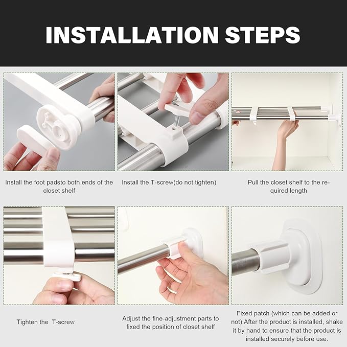 Geetery 4 Pcs Closet Tension Shelf Rod Metal Expandable Shelf Organizer Adjustable Closet Shelves Rack DIY Dividers Separators for Cabinet Storage Locker Clothes(16.54–23.62 Inch)