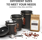 Veken Large Coffee Canister with Window, Kitchen Food Storage Airtight Stainless Steel Container for 2.2lbs Coffee Beans, Grounds, Rice,Tea, Flour, Cereal, Sugar Jars,Date Tracker and Scoop 39oz,Black