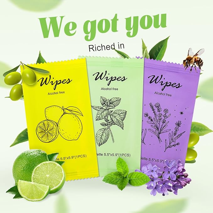 Individual Hand Wipes Wet Wipes Travel Size,Wet Wipes Individually Wrapped Bulk Cleansing Travel Size Wipes for Wedding Travel Restaurant Barbecue(60)