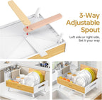 Urackify Dish Drying Rack for Kitchen Counter - Stainless Steel & Bamboo Dish Rack with Large Removable Utensil Holder, Dish Drainer with Adjustable Automatic Spout, White