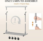 Gewudraw Heavy Duty Clothes Rack Load 630 lbs, Metal Rolling Clothing Rack With Sturdy Wheel And Shelves, Adjustable Portable Hanging Garment Rack For Clothes,Chrome Stainless Steel