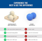 Ezhippie Quality Wool Dryer Balls - 6 XL Pack - 1000+ Loads - Pure Organic Wool - Reusable Natural Fabric Softener Perfect with Essential Oils, Reduce Clothing Static and Wrinkles