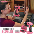 Hi-Spec 58pc Pink 8V USB Electric Power Cordless Drill Driver and Womens Ladies Home DIY Tool Kit Set. Screwdrivers, Drill Bit Set Accessories, Pliers and Hammer In a Toolbox Case