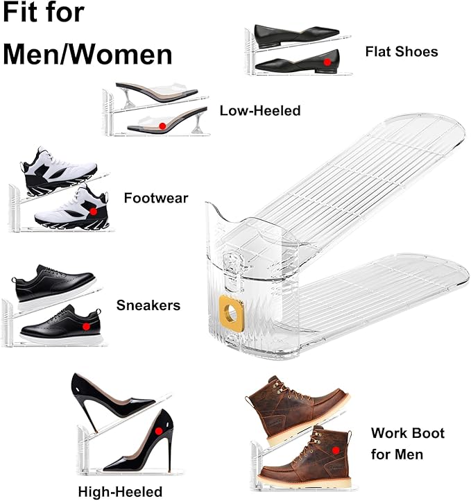 6Pack Shoe Slots Organizer for Closet Shoe Stacker Shoe Rack Organizer for Closet Space Saver Storage Holder Organization (Clear)