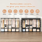 Portable Closet Storage, Portable Wardrobe Closet Organizer Clothes Rack wtih Cover, Hanging Rod, Storage Shelves and Side Pockets, Large Portable Closets for Hanging Clothes, Black