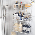 Youvip Shower Caddy, 3 Pack Large Capacity Bathroom Organizers and Storage, No Drilling Adhesive Rustproof Shelves with Soap Holder, Home Decor, Silver