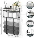 Xstydes Towel Racks for Bathroom, Metal Towel Holder with Storage Basket,Wall Towel Rack for Rolled Towels, Towel Storage for Small Bathroom,Black