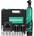 COMOWARE 3/8 Cordless Electric Ratchet Wrench Kit, 40ft-lbs Torque, 12V Power, 8 Sockets, LED Light, Fast Charger, Ergonomic Design