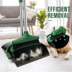 Broom and Dustpan Set with Long Handle, Light Weight Stainless Steel Poles Stand Upright Dustpans with Broom Combo for Home Kitchen Office Pet Dog Hair, 1-Pack(Black Green)