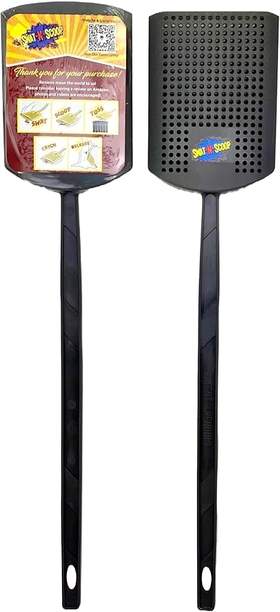 Heavy Duty Fly Swatter and Spider Catcher and Release. Insect Fly Catchers for Inside Home. House Fly Swatter or Humane Bug Catcher with Built in Insect Scoop. (2, Charcoal)