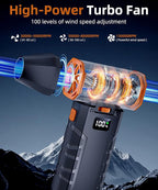 Compressed Air Duster - 100 - Gear Adjustable 130,000 RPM Rechargeable Cordless Electric Air Duster with Display Screen, Mini Dust Blower for Computer, Keyboard, Home, Car Cleaning (Black + Orange)
