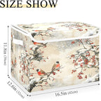 Large Storage Bins with Linen Collapsible Foldable Storage Cubes Fabric Closet Organizer Containers box with Flip-Top Lid for Home Bedroom Office 16.7 x 12.6 x 11.8in (Pattern Color Bird Tree Fruit)