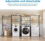 Golpart Over Washer and Dryer Shelves,Heavy Duty Laundry Room Storage Organization Clothes Drying Rack,5 Tier Adjustable Height Wire Shelving and Wire Basket with Hanger Rod&Hook,Space Saving Shelf | Heavy Duty, Clothes Drying Rack, Adjustable Height, ...