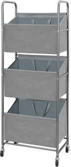 STO STO 3-Tier Vertical Rolling Laundry Hamper with Removable Bags, 120L Stackable Laundry Sorter Basket, Clothes Hamper with Wheels for Small Spaces, Closet, Bedroom, Bathroom, Laundry Room, Gray