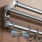 Silver 40CM+8Hook Modern Kitchen Utensil Hanger, Space-Saving Wall Mount Knife Wall Mount, Kitchen Storage Shelf with Hooks, Easy to Clean