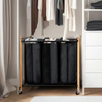 STORAGE MANIAC 3 Section Laundry Sorter, 35.9 Gal (136 L) Laundry Hamper Cart with Heavy Duty Rolling Lockable Wheels and Removable Bags, Clothes Organizer Basket Clothes Separator Hamper, Bamboo