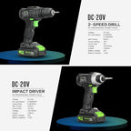 GALAX PRO Cordless Drill Driver/Impact Driver with 1pcs 1.3Ah Lithium-Ion Batteries, Charger Kit, 11pcs Accessories and Tool Bag