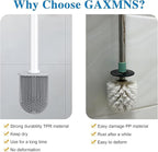Silicone Toilet Brush and Holder Bendable Efficient Cleaning Wall Mounted Toilet Bowl Brush with Long Handle Brush Head and Silicone Bristles No Rusty Handles Problem (White)