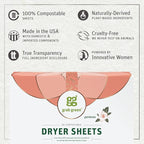 Grab Green Dryer Sheets, 80 Sheets, Gardenia Scent, Plant and Mineral Based, Compostable, Softens Fabrics, Reduces Static Cling and Wrinkles