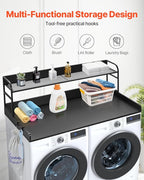 VEVOR Washer Dryer Countertop with 2-Tier Shelf, 54" x 27" Wooden Washer and Dryer Countertop with Anti-Slip Pads, Water-Resistant Laundry Topper Cover for Laundry Room Organization and Storage, Black