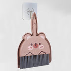 Portable Hand Broom and Dustpan Set, Cute Mini Dustpan and Brush with Bear Pattern, Small Cartoon Space Cleaning Tool for Home Office Desktop Car Camping Kitchen Tabletop (Brown)