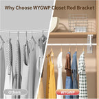 10 inch Closet Rod Bracket Support 400lb WYGWP Heavy Duty Closet Shelfs Support with Rod Holders, Wall Mounted Shelf Shelving Brackets with Hook for Wardrobe Walk-in Closet and Armoire(4pack White )