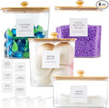 Laundry Room Organization Container, 4pcs Acrylic Laundry Pod Storage Containers, Dryer Sheet Holder Jars with Bamboo Lids and Labels for Scent Booster Powder Detergent Pods Storage