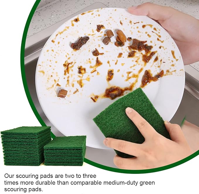 YoleShy 20 PCS Scouring Pad, Dish Scrubber Scouring Pads, 4.5 x 6 inch Green Reusable Household Scrub Pads for Dishes, Kitchen Scrubbers & Metal Grills