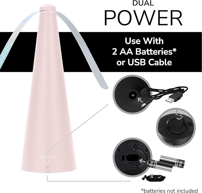 Fly Fans for Tables by Modern Lyfe - AA Battery & USB Powered - Fly Swatter Outdoor Camping Accessory Or for Food at Parties, Restaurants & Picnics, Bug Fan, Spinner Keeps Flies Away (1 Pack - Pink)
