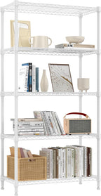M MZG 1250 lbs 5 Tier Shelf Metal Storage Shelves Wire Rack Closet Organizers for Garage Kitchen Bathroom Laundry White 11.8" D x 29.5" W x 59.5" H