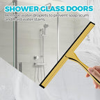 2PACK 9.5-Inch Golden All-Purpose Shower Squeegee for Shower Doors, Bath Linen Sets, Tile Shower Walls, Bathroom, Window, Glass and Car Windshield, Mirrors and Kitchen-Stainless Steel