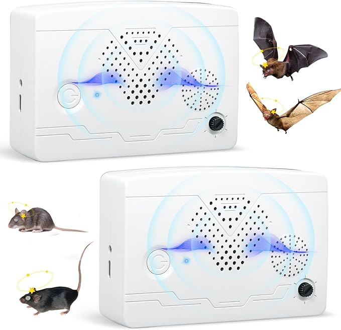 Bat Deterrent Devices,Bat Deterrent for Attic,Rechargeable Bats Keep Away,Porch & House | Bats Removal Do It Yourself for Indoor & Outdoor | Friendly to Human & Pet (4, White)