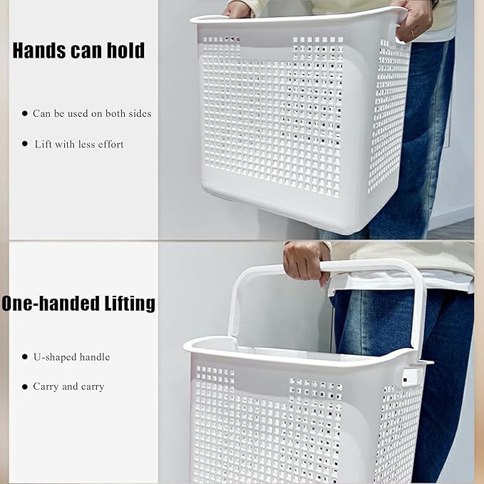 Layered Storage Laundry Basket, Hollow Rectangular Clothes Storage Rack with Wheels,Freestanding Clothes Hamper for Kitchen Bathroom Bedroom Laundry Room(47x101cm(18.5x39.7in), White)