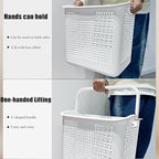 Layered Storage Laundry Basket, Hollow Rectangular Clothes Storage Rack with Wheels,Freestanding Clothes Hamper for Kitchen Bathroom Bedroom Laundry Room(47x101cm(18.5x39.7in), White)