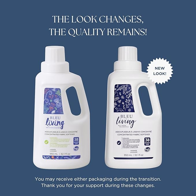 Bleu Lavande - 3-Pack Natural Fabric Softener – Concentrated Lavender Liquid Softener - Biodegradable, Eco-friendly, Hypoallergenic - Chloride & Phosphate-free - Aromatherapy - (38 loads-950 ml) x3