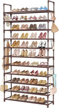 LANTEFUL 11 Tiers Tall Shoe Rack Holds 55 Pairs of Shoes with 18pcs Hooks Sturdy Wide Shoe Organizer Storage Free Standing Metal Shoe Shelf for Closet, Entryway Brown