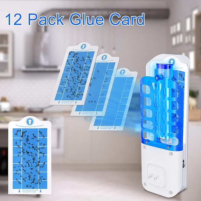 Flying Insect Trap with 12 Pcs Sticky Pads, Plug-in Fruit Fly Traps for Kitchen, Mosquito Trap Fly Catcher with UV Light, Fly Insect Killer Bug Zapper Gnat Killer for Home, Office