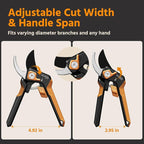 PrunePro 8" Professional Pruning Shears for Gardening Bypass Hand Pruner Stainless Steel Sharp Garden Scissors Plant Flower Rose Garden Clipper Green & Orange