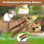 2Pack Garden Pruning Shears Set: Ultra Sharp SK5 Blade Gardening Shears & Precision Garden Scissors,Wood Like&Wide Walnut Ergonomic Handle,Perfect for Plant,Bonsai,Shrub,floral,Branch Trimming