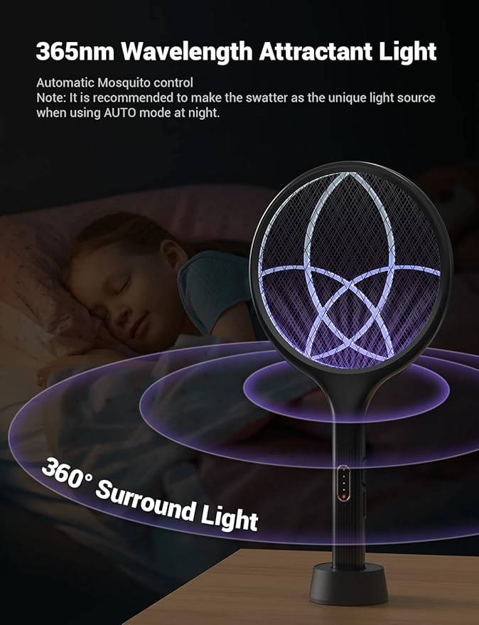 YISSVIC Electric Fly Swatter Bug Zapper Racket 4000V LED Screen Dual Modes Fly Zapper Rechargeable for Indoor Home Office Backyard Patio Camping (Black-2 Pack)